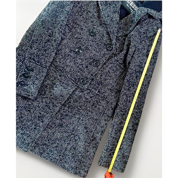 VTG 90s GUESS LA 1981 Wool Blend Double-Breasted Lined Tweed Peacoat WMNS SZ SM - Picture 15 of 16